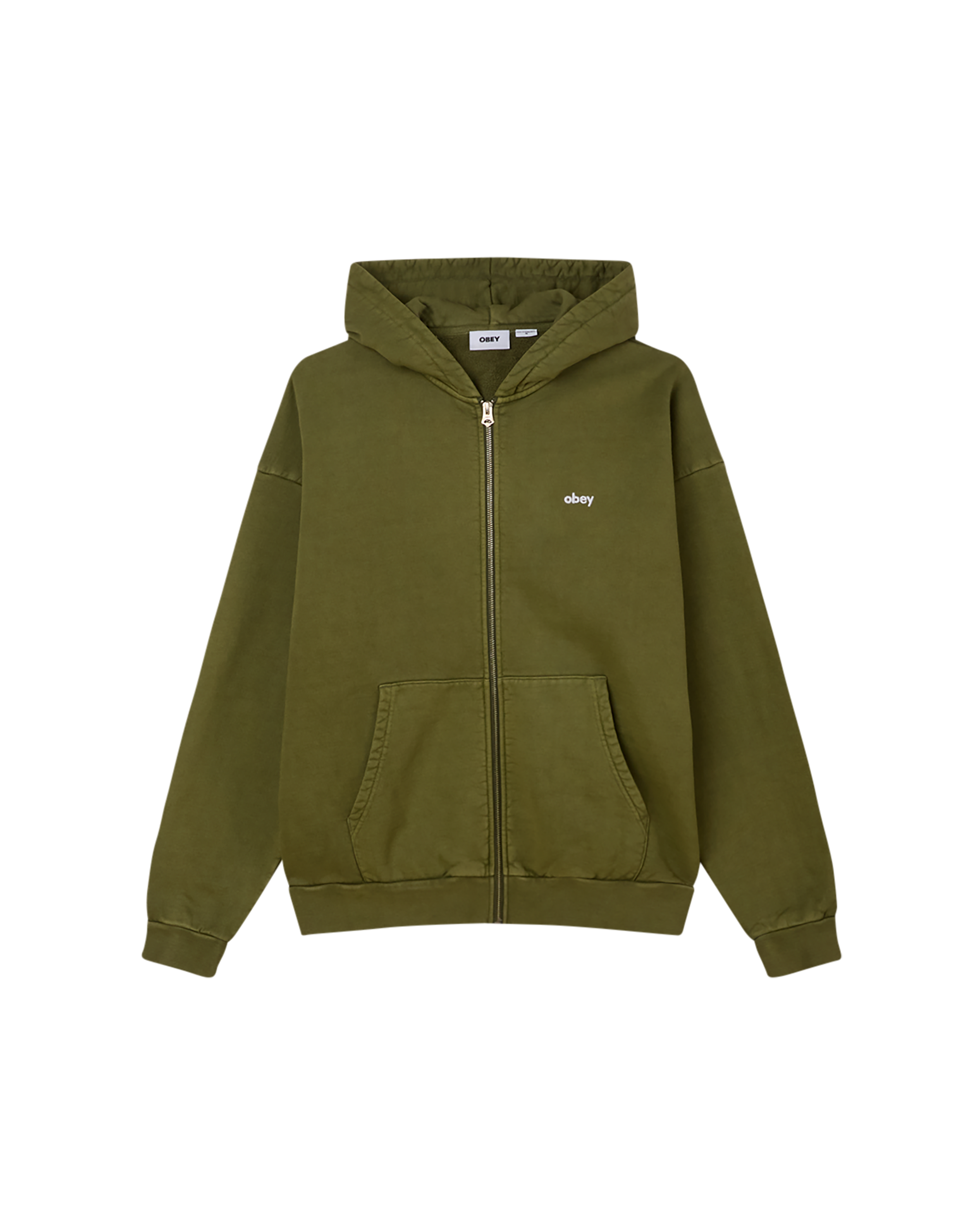 obey lowercase pigment zip hood pigment moss green (zoomed)