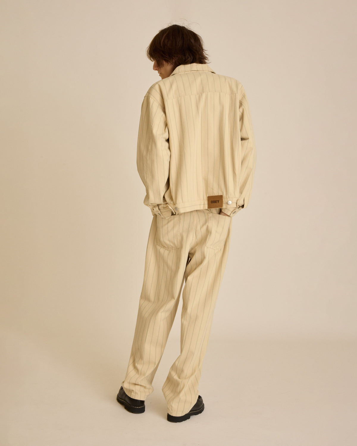 obey classic baggy stripe denim pelican multi