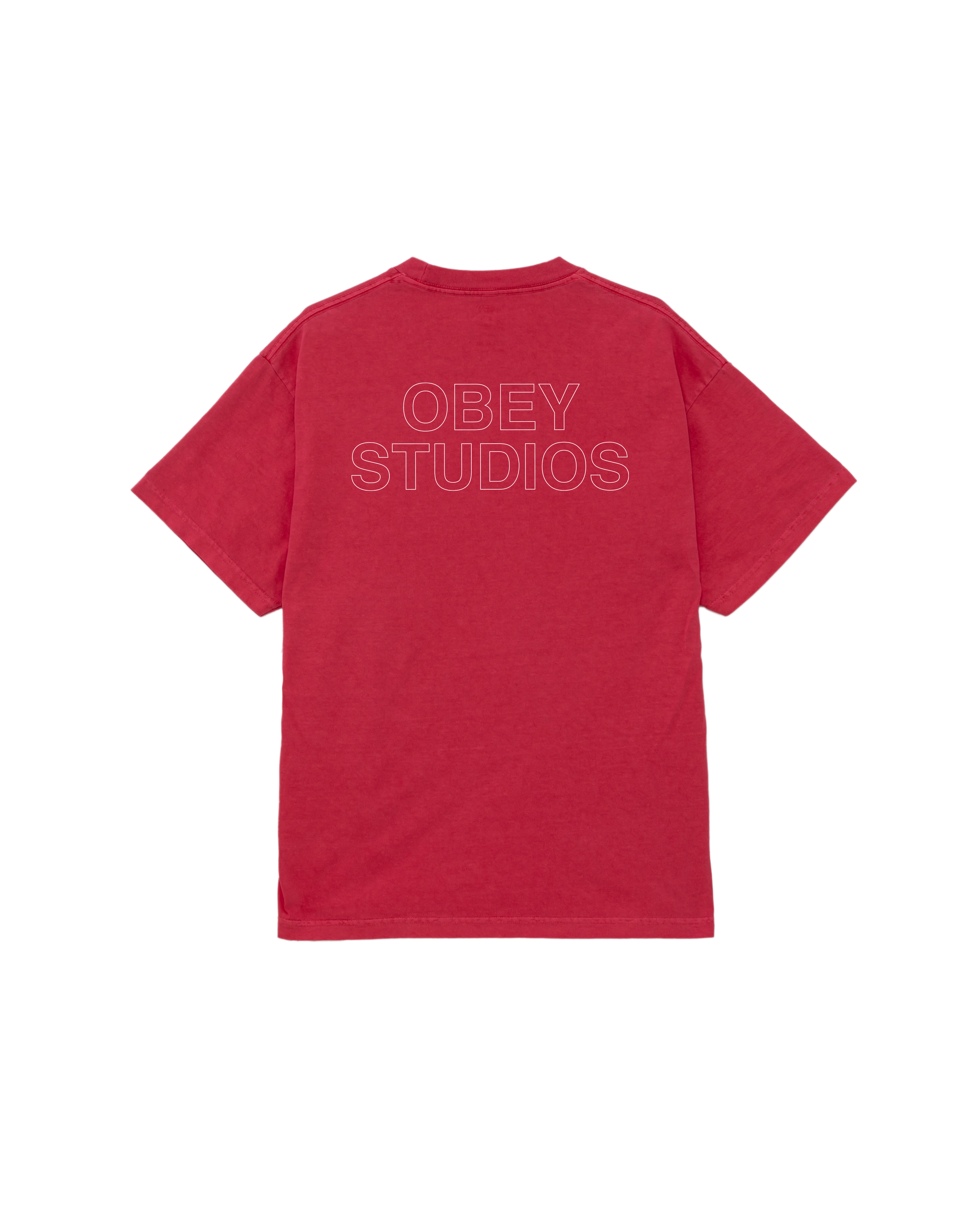 obey studios outline pigment t shirt pigment raspberry (zoomed)