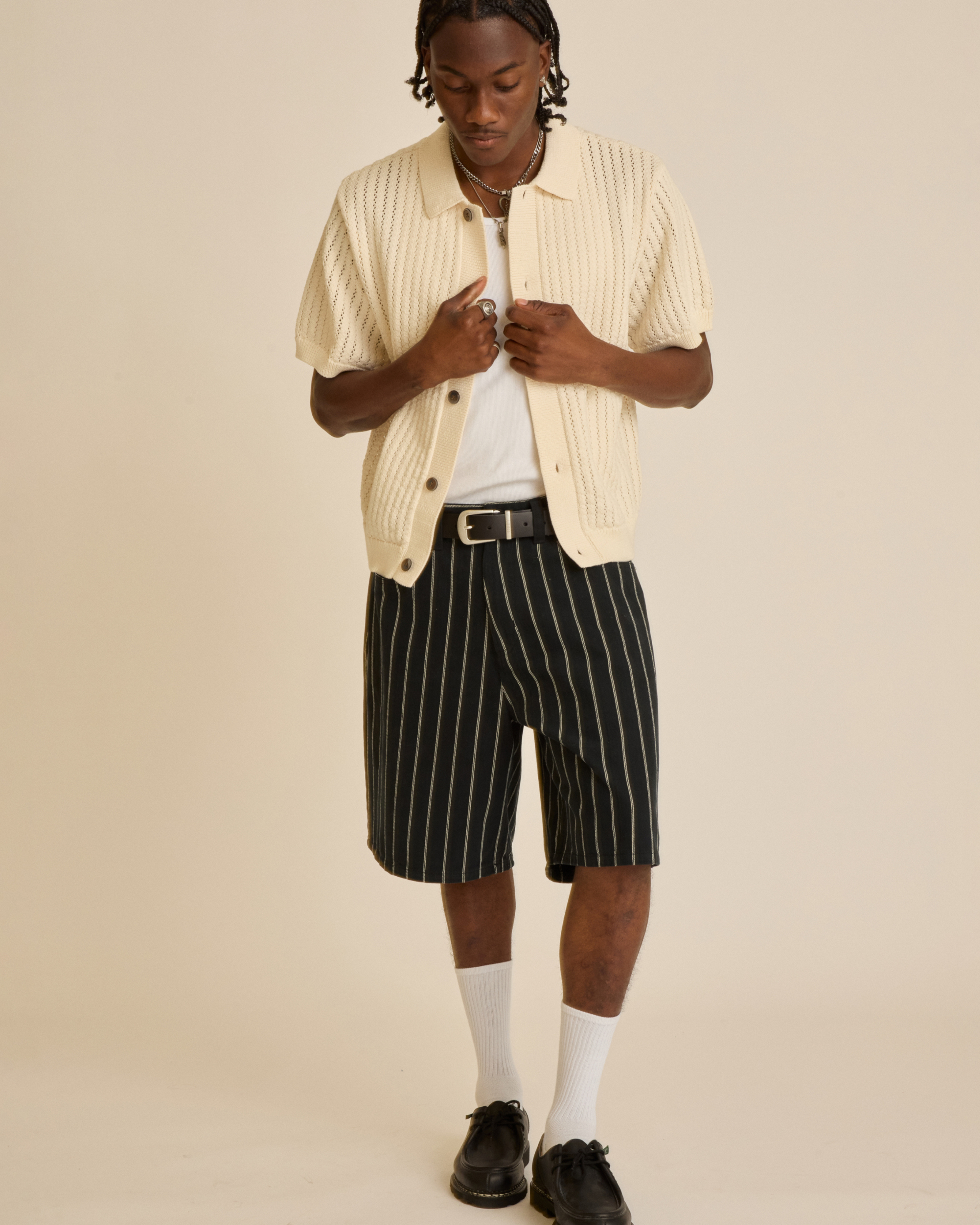 obey stripe baggy denim short black multi (zoomed)