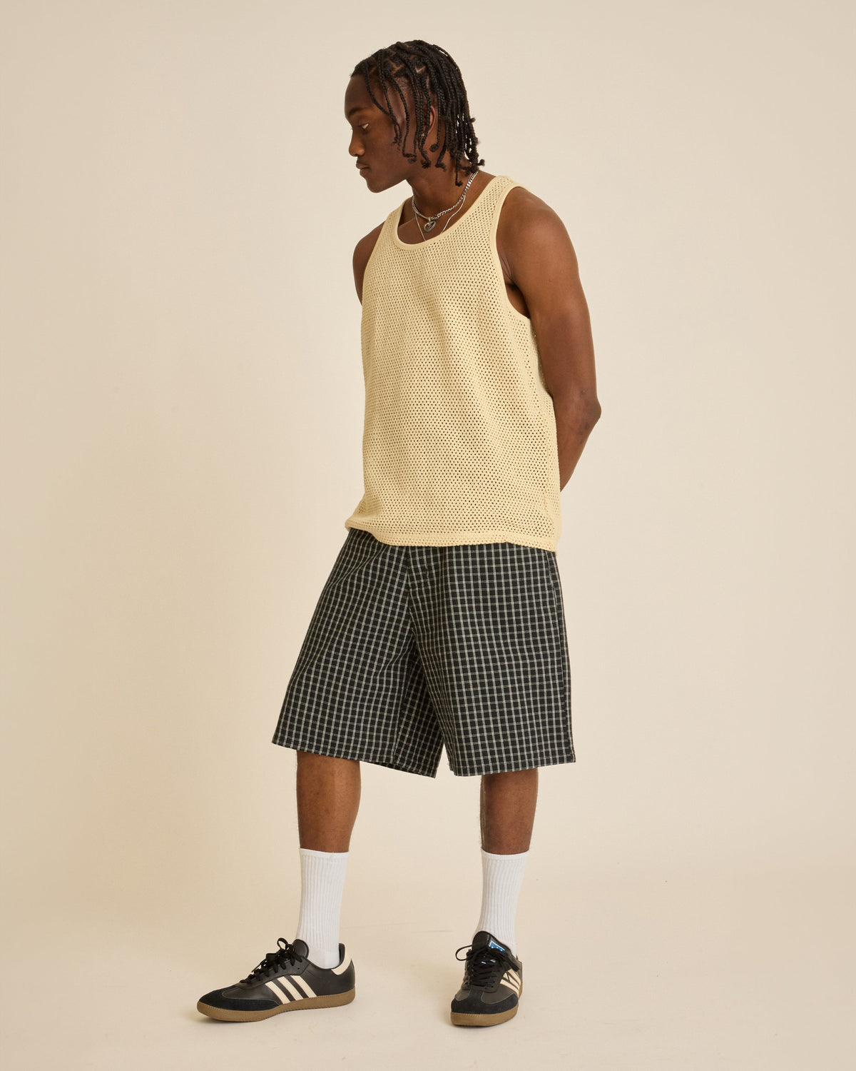 PLAID BAGGY DENIM SHORT