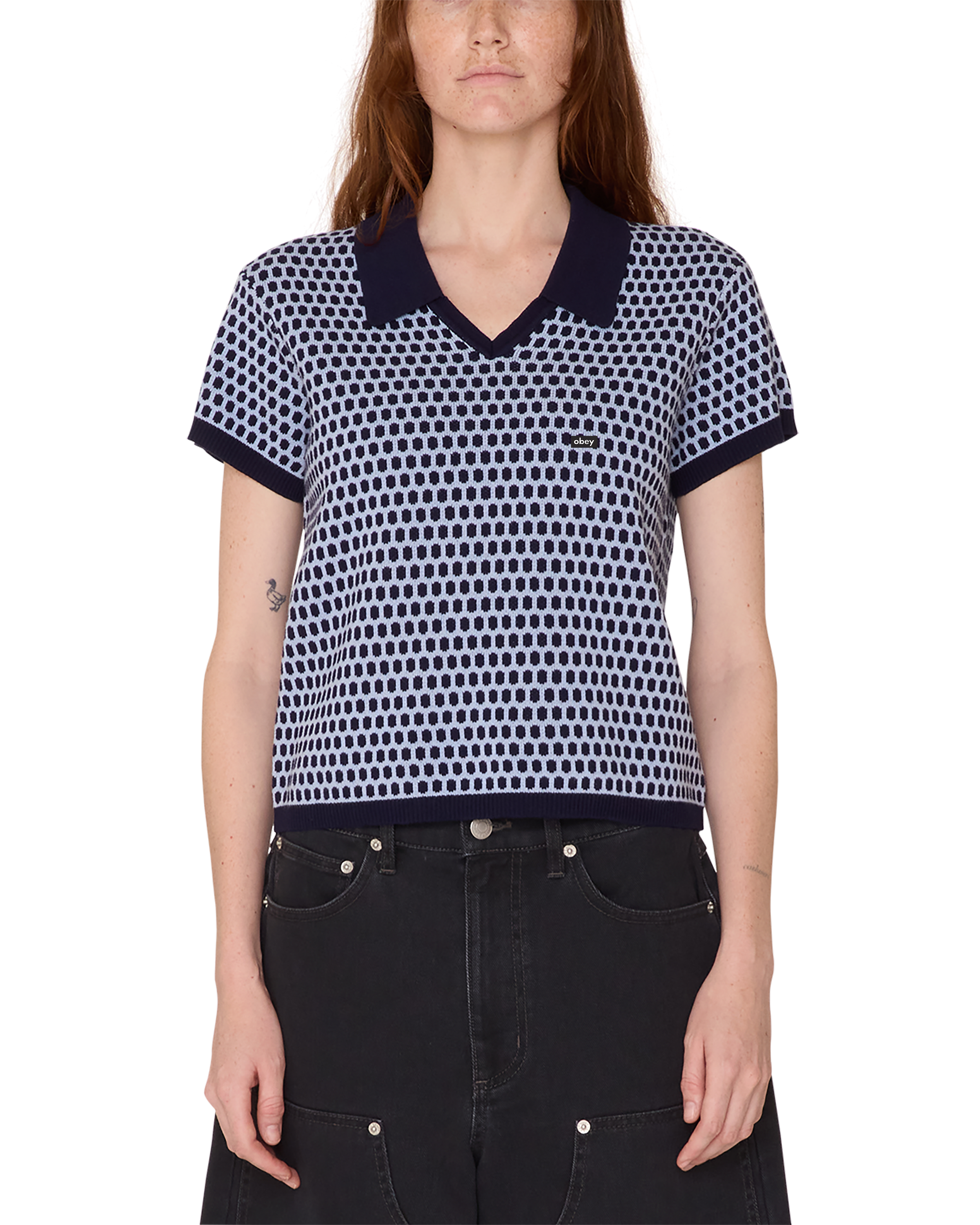 obey olga polo sweater evening blue multi (zoomed)