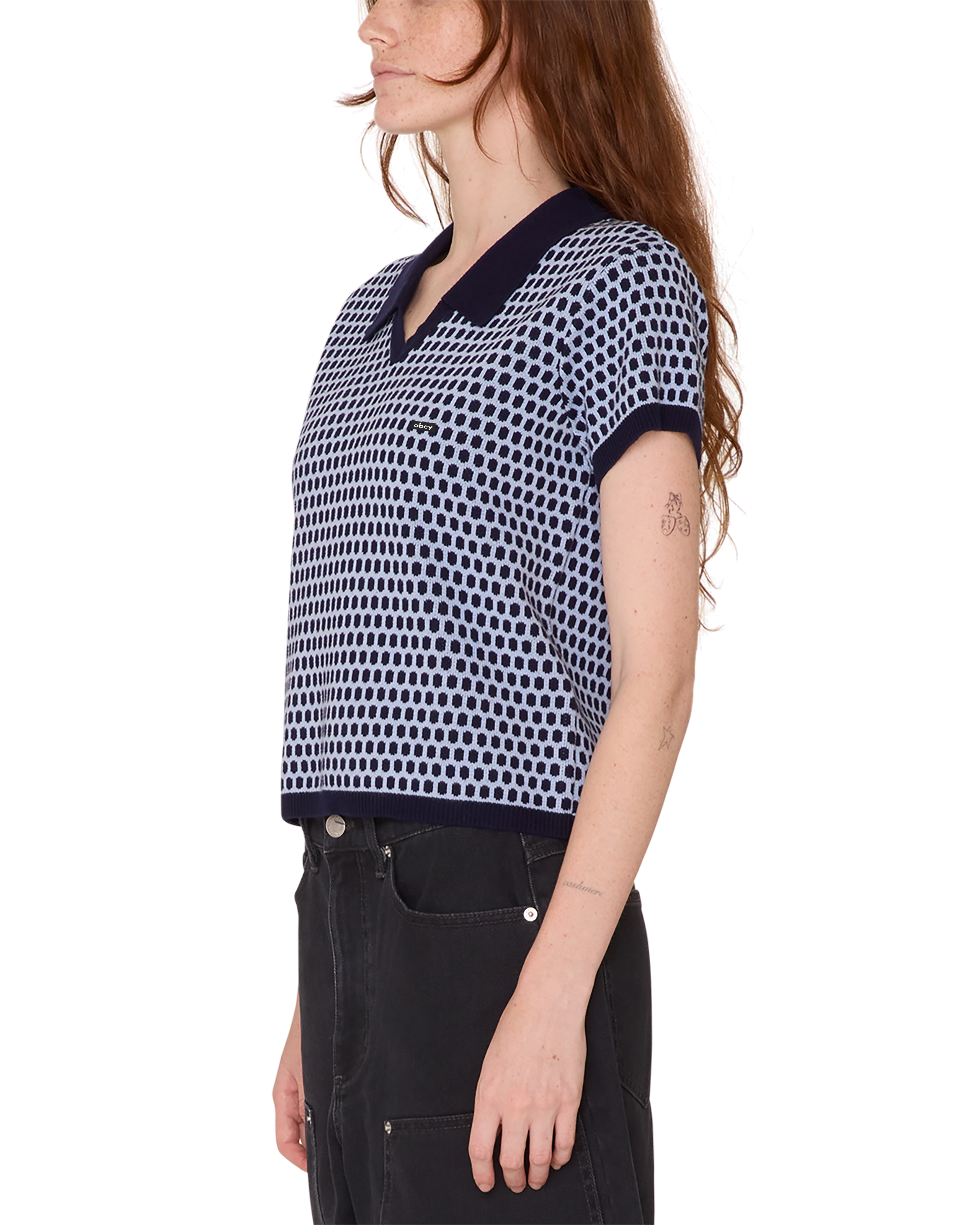 obey olga polo sweater evening blue multi (zoomed)