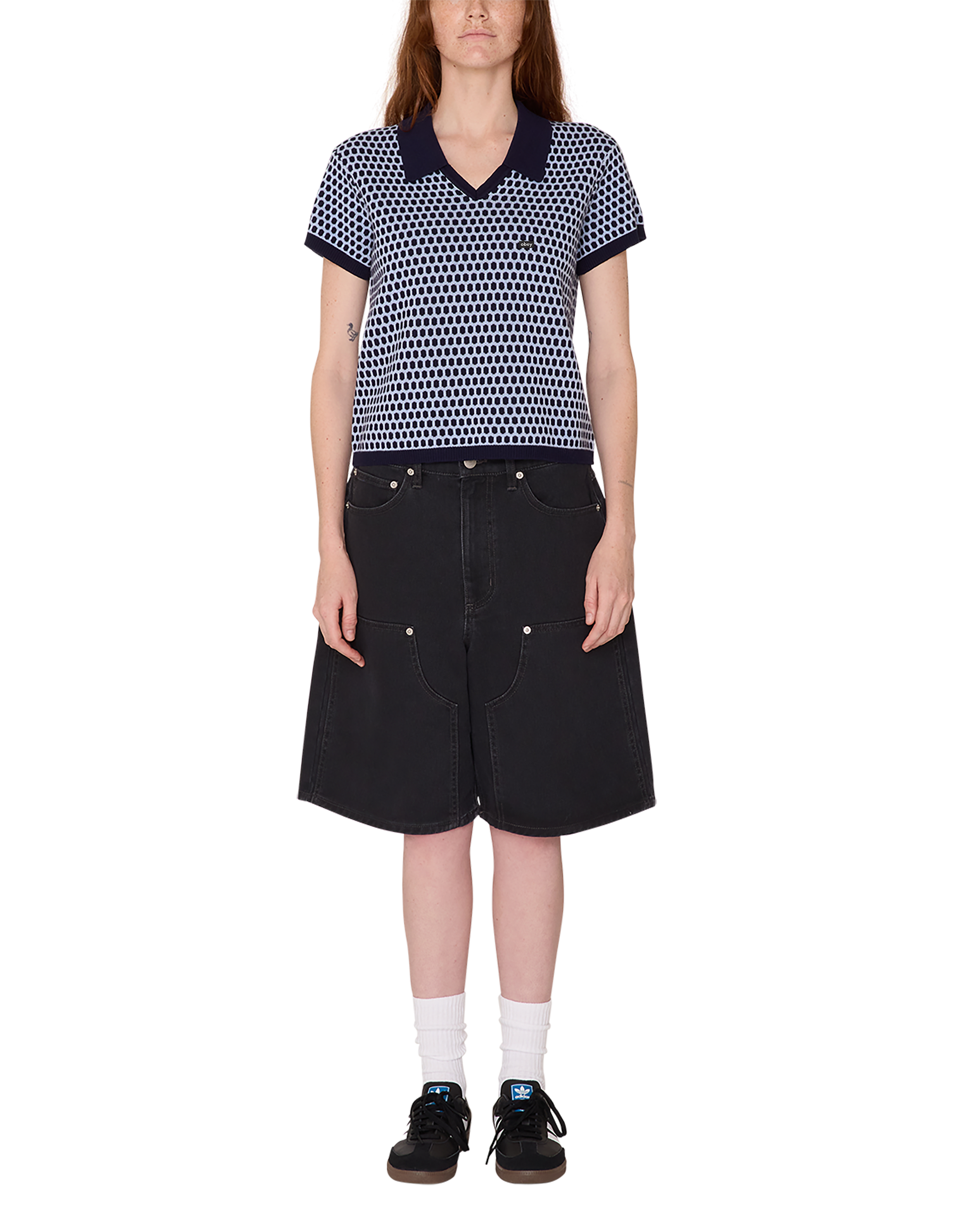 obey olga polo sweater evening blue multi (zoomed)