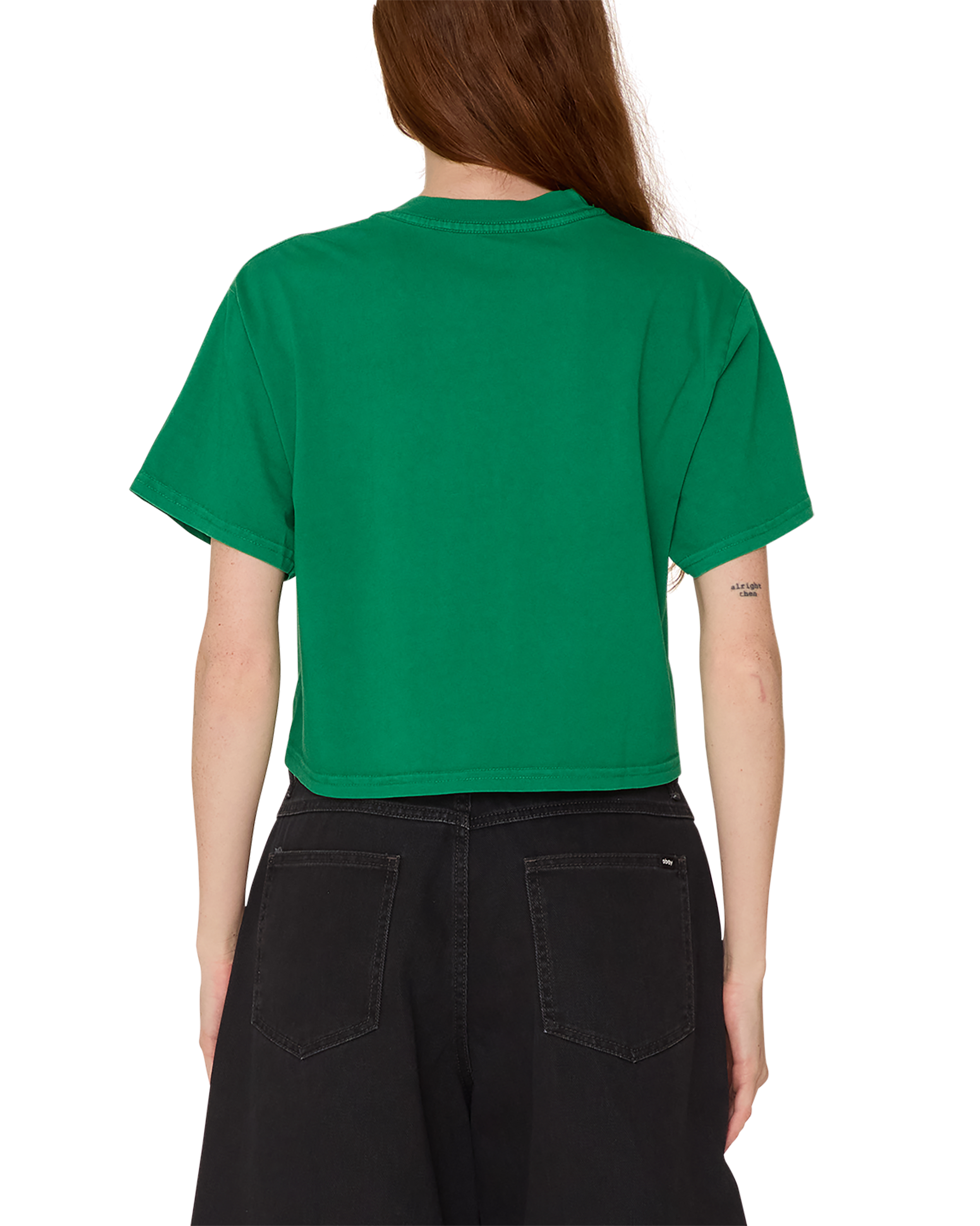 obey canned rage weekend crop t shirt green tambourine (zoomed)