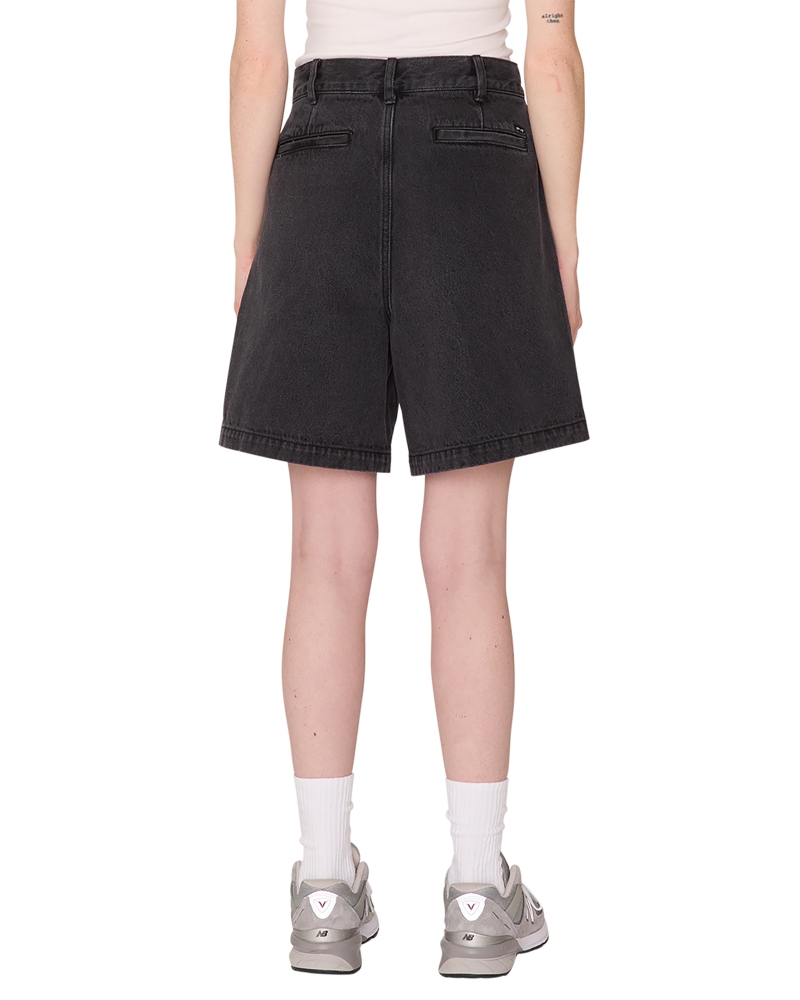 obey eli ii denim pleated short black ash (zoomed)