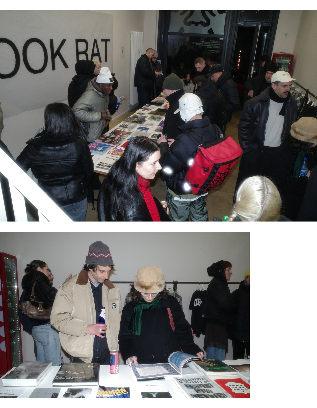 two images of OBEY art space Berlin and the guest attending the BOOK fair
