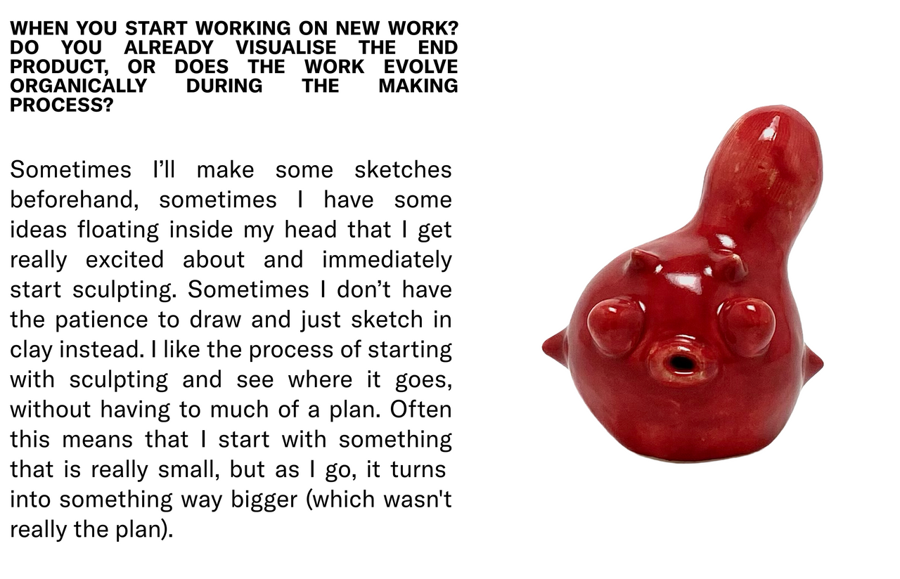 Text and one red sculpture by Coodre