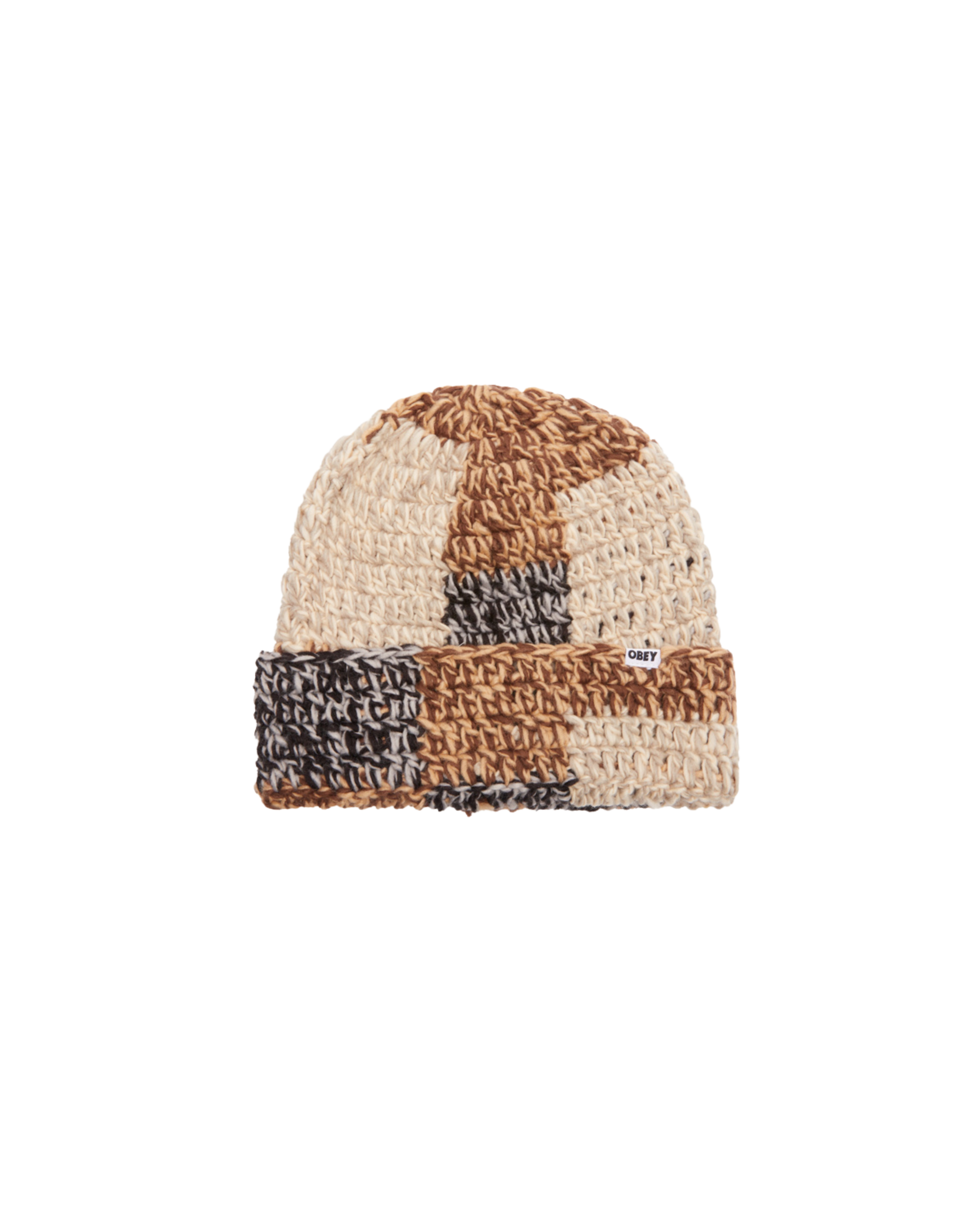 PATCHWORK RIB BEANIE Brown Multi