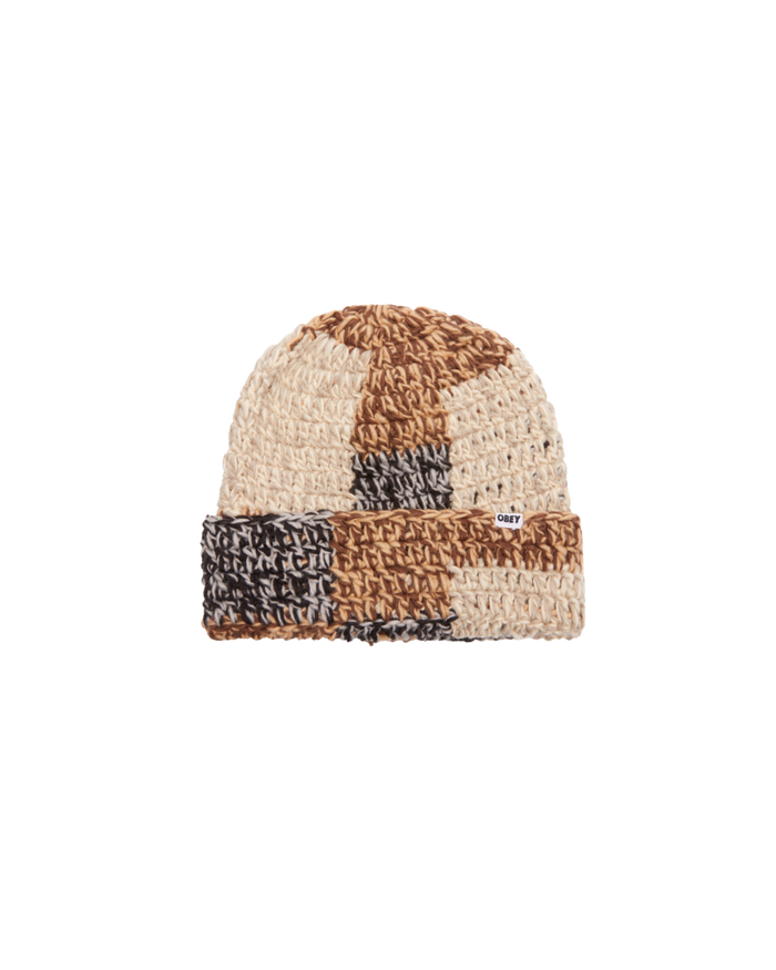 PATCHWORK RIB BEANIE Brown Multi