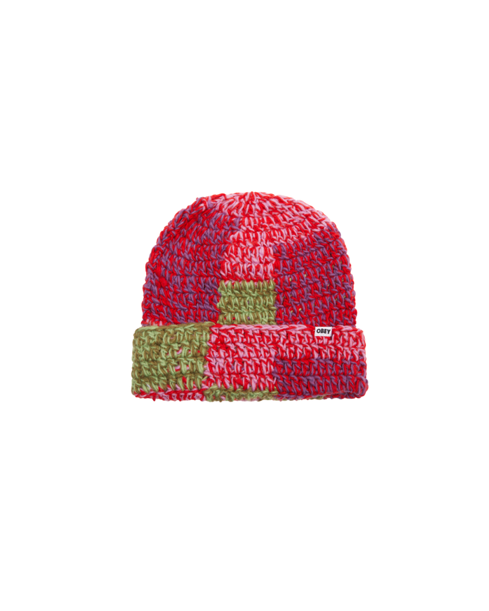 PATCHWORK RIB BEANIE Red Multi