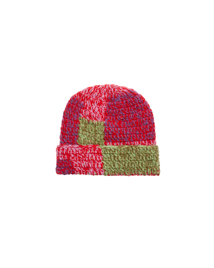 PATCHWORK RIB BEANIE Red Multi