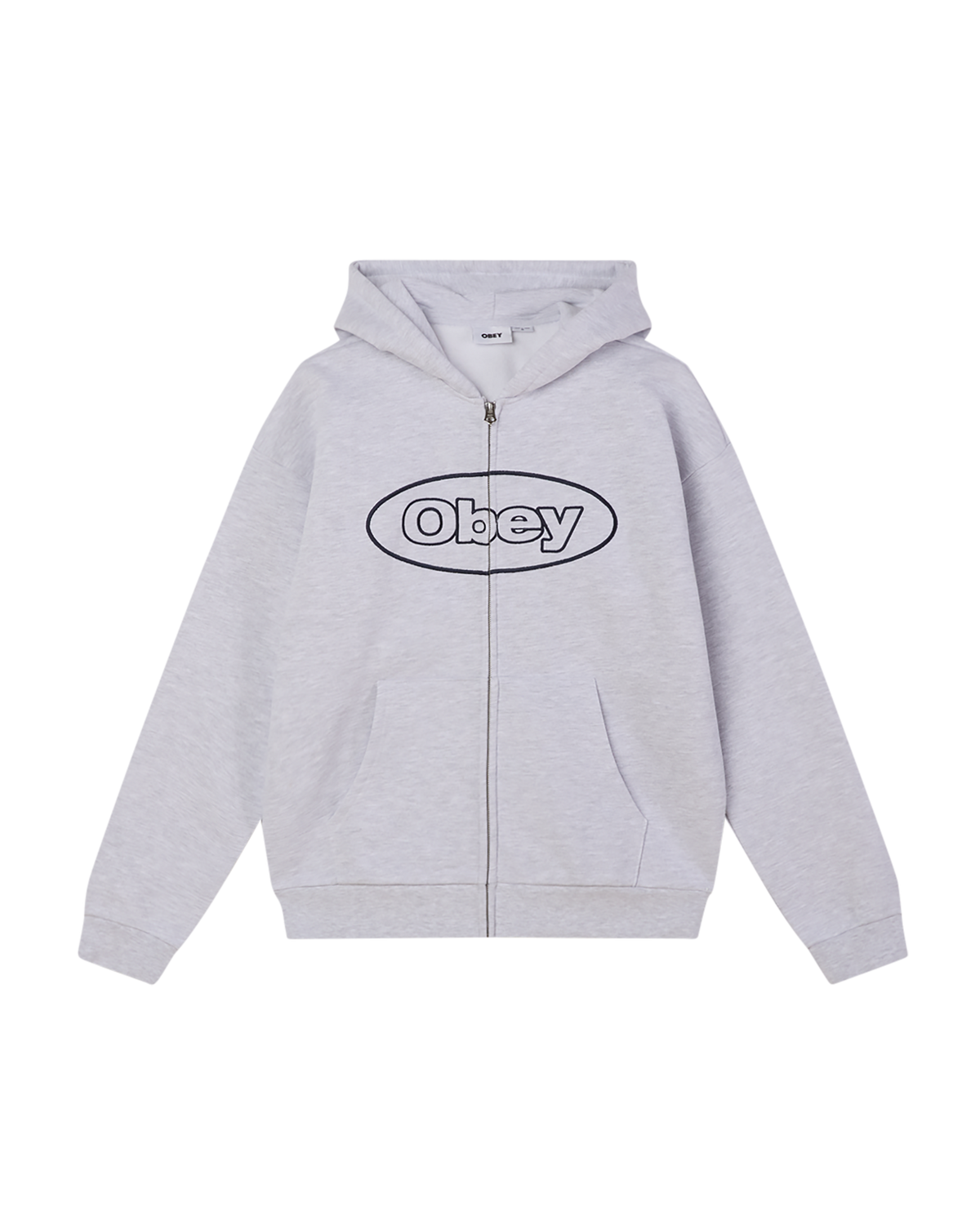 obey oval extra heavy zip hood ash grey