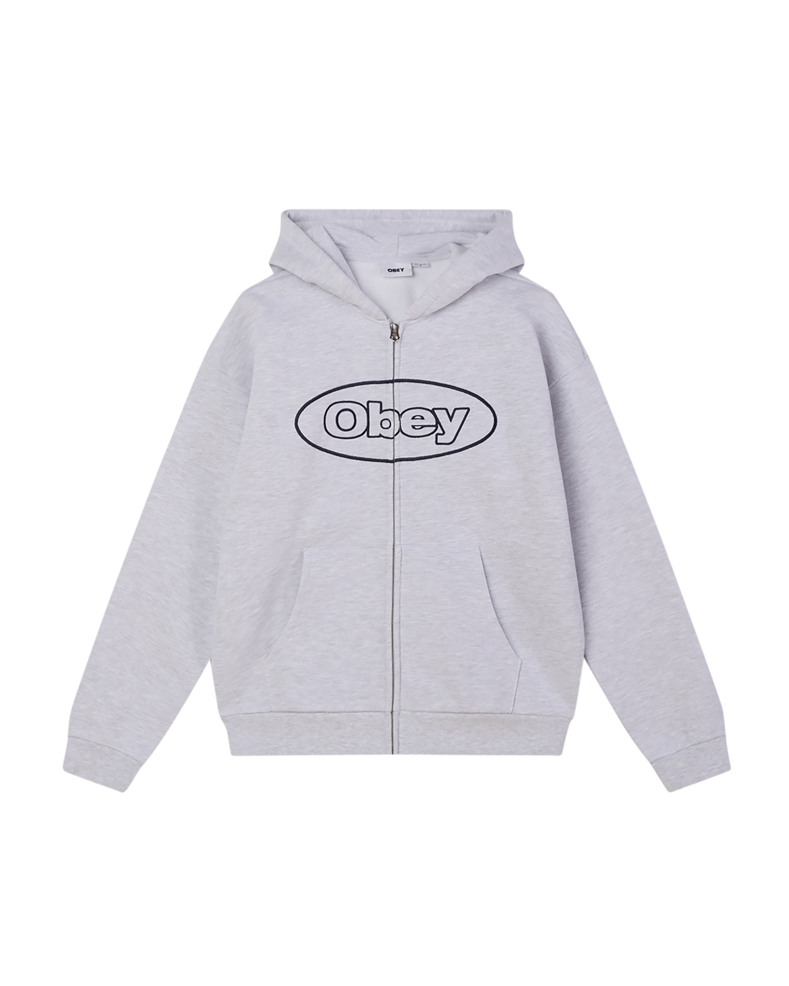 obey oval extra heavy zip hood ash grey