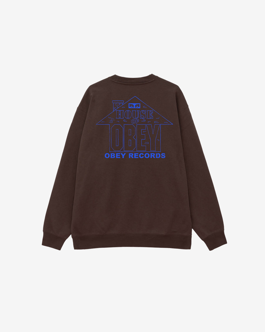 obey house of obey records crewneck java brown