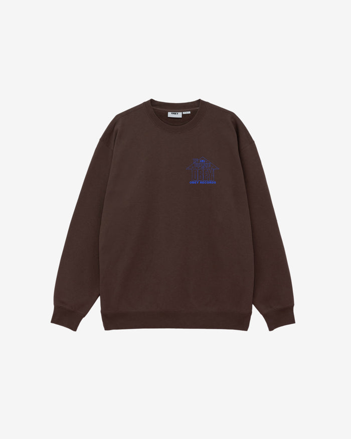 obey house of obey records crewneck java brown