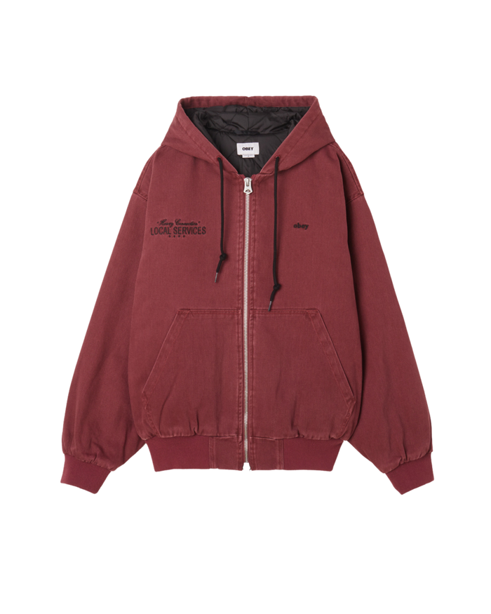 LOCAL SERVICE ZIP UP HOOD Wine Faded Wash