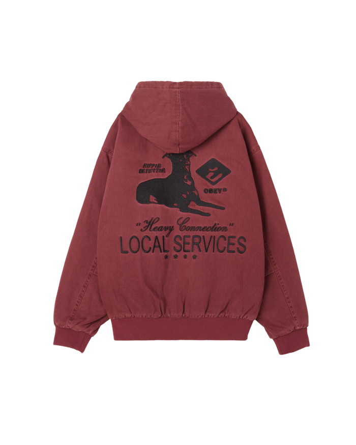 LOCAL SERVICE ZIP UP HOOD Wine Faded Wash