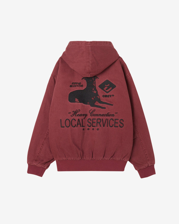 LOCAL SERVICE ZIP UP HOOD WINE FADED WASH