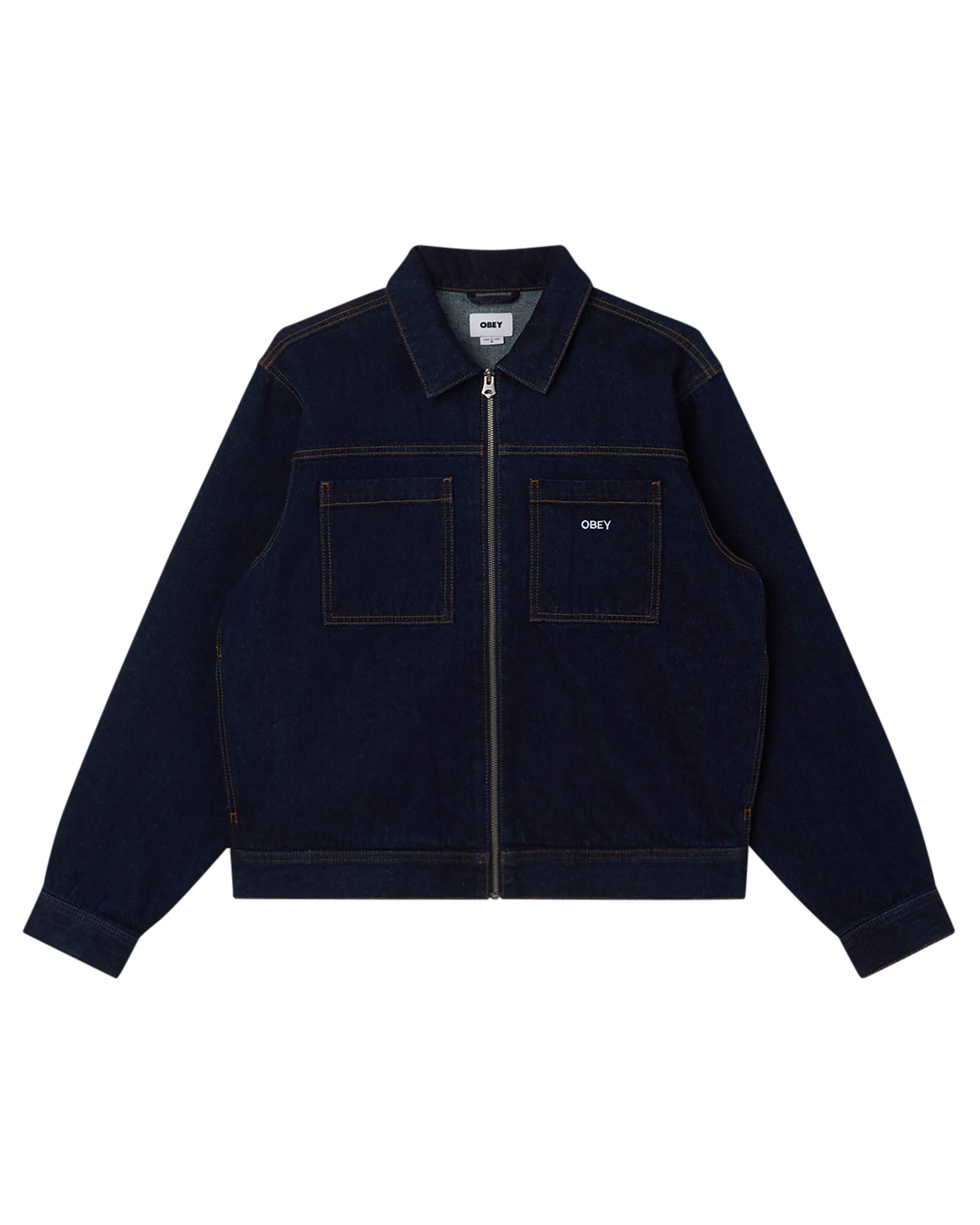 obey icon hardwork zip jacket rinse indigo