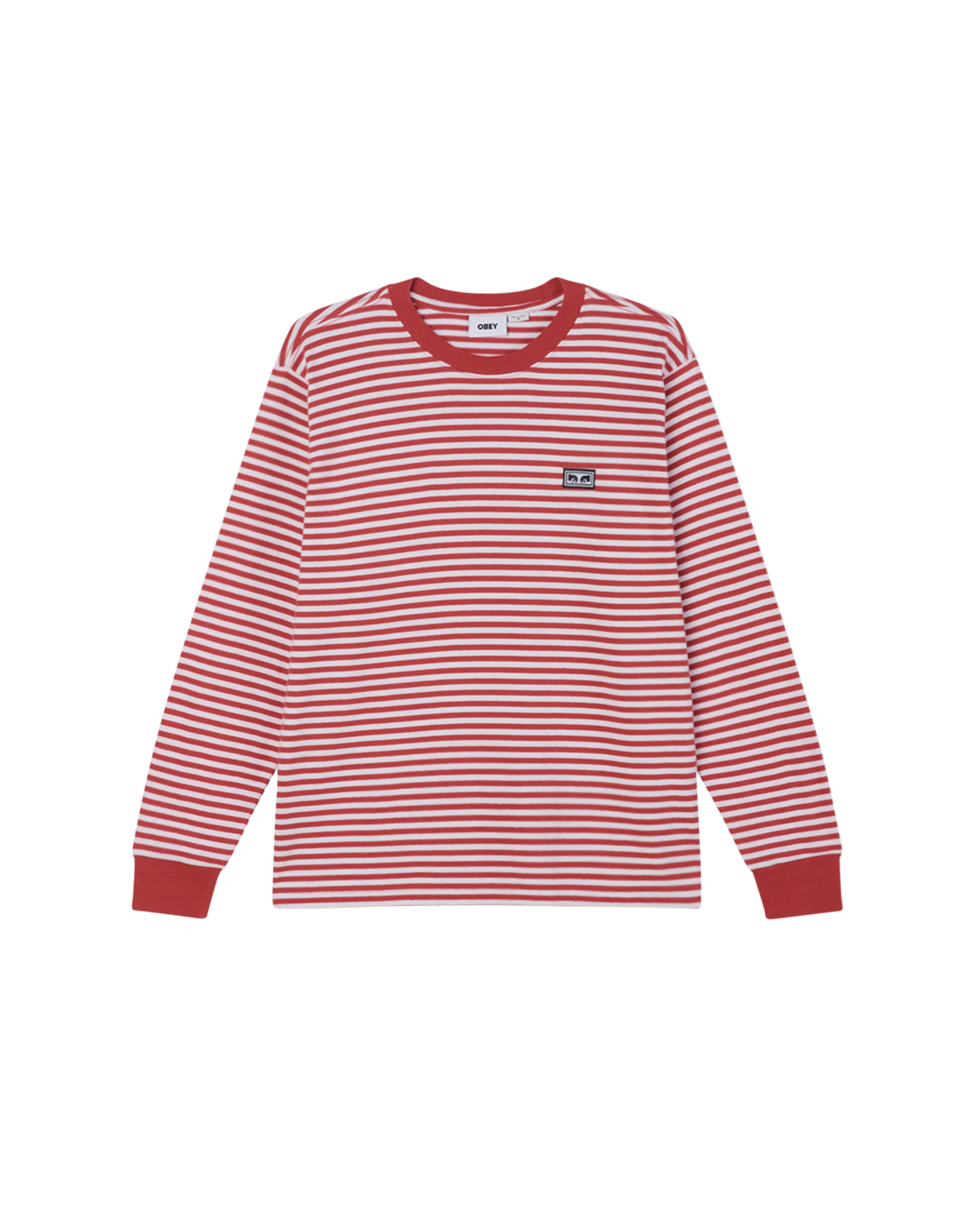 obey est works ls stripe t shirt mineral red multi