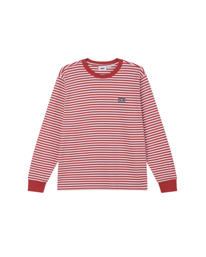 obey est works ls stripe t shirt mineral red multi