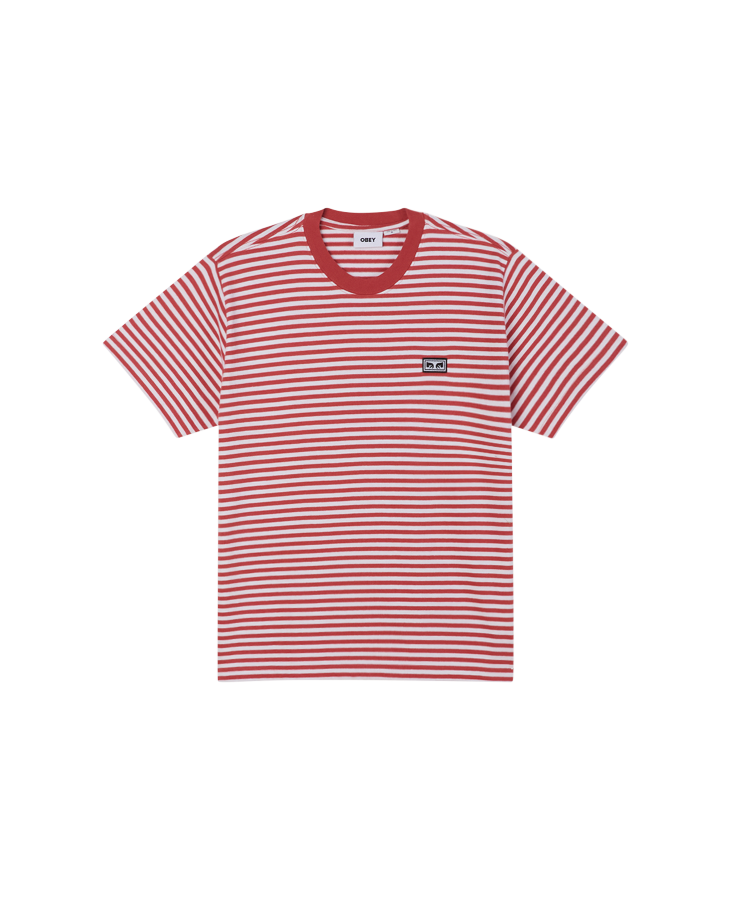 obey est works eyes stripe t shirt mineral red multi