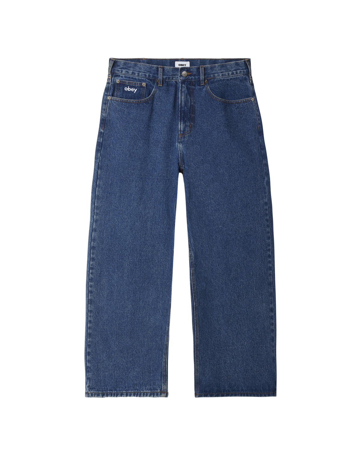 obey bigwig baggy denim stone wash indigo