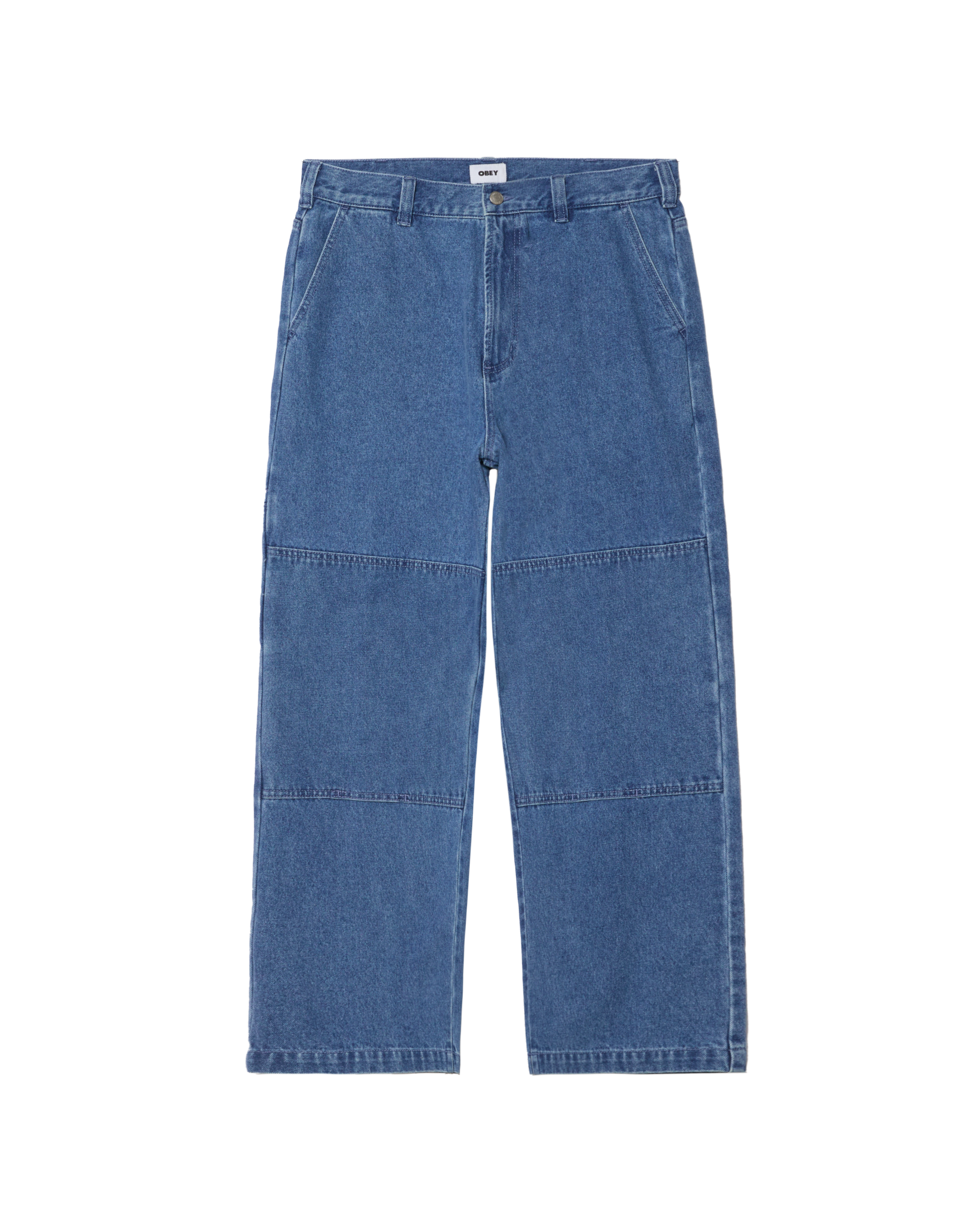 obey bigwig double knee work denim light indigo