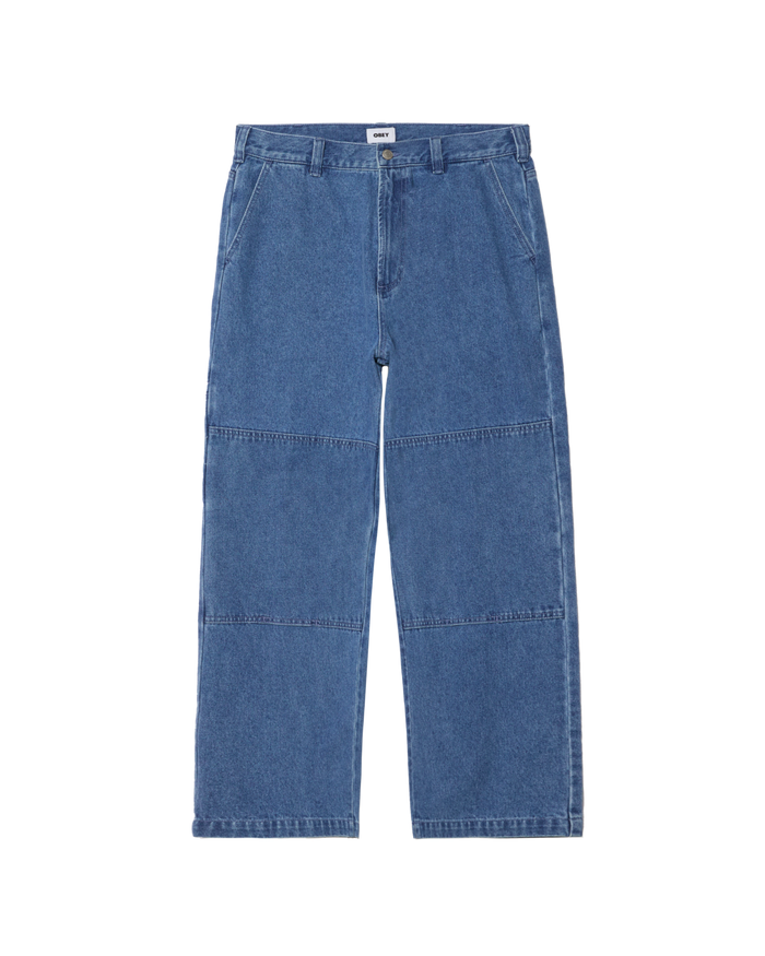 obey bigwig double knee work denim light indigo