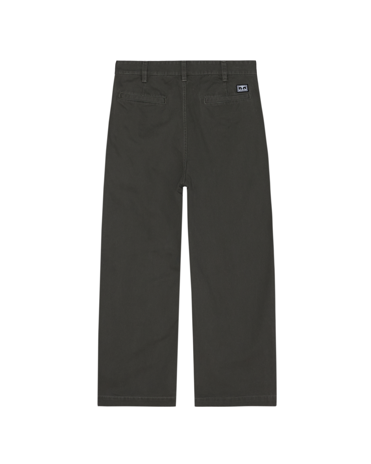 A pair of dark charcoal gray straight-leg pants shown flat against a solid white background.