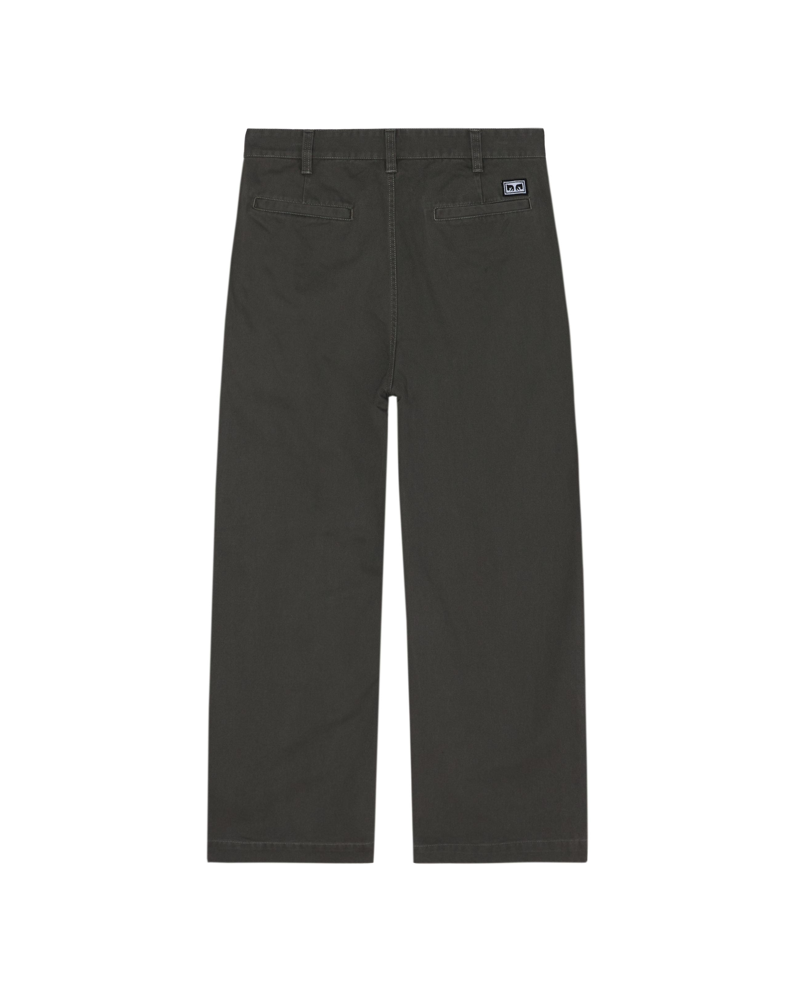A pair of dark charcoal gray straight-leg pants shown flat against a solid white background. (zoomed)