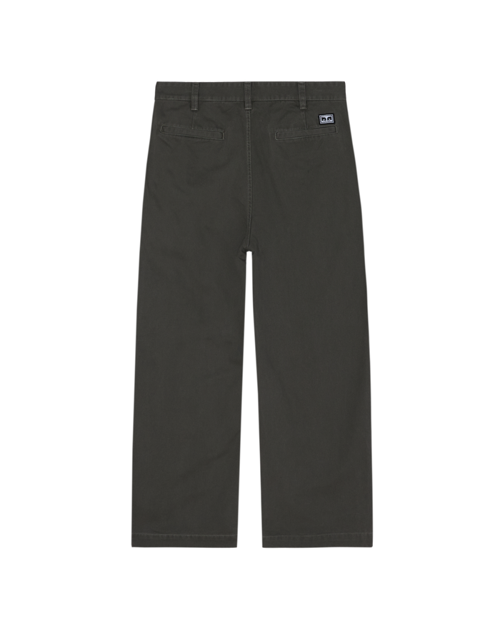 A pair of dark charcoal gray straight-leg pants shown flat against a solid white background. - alternate view