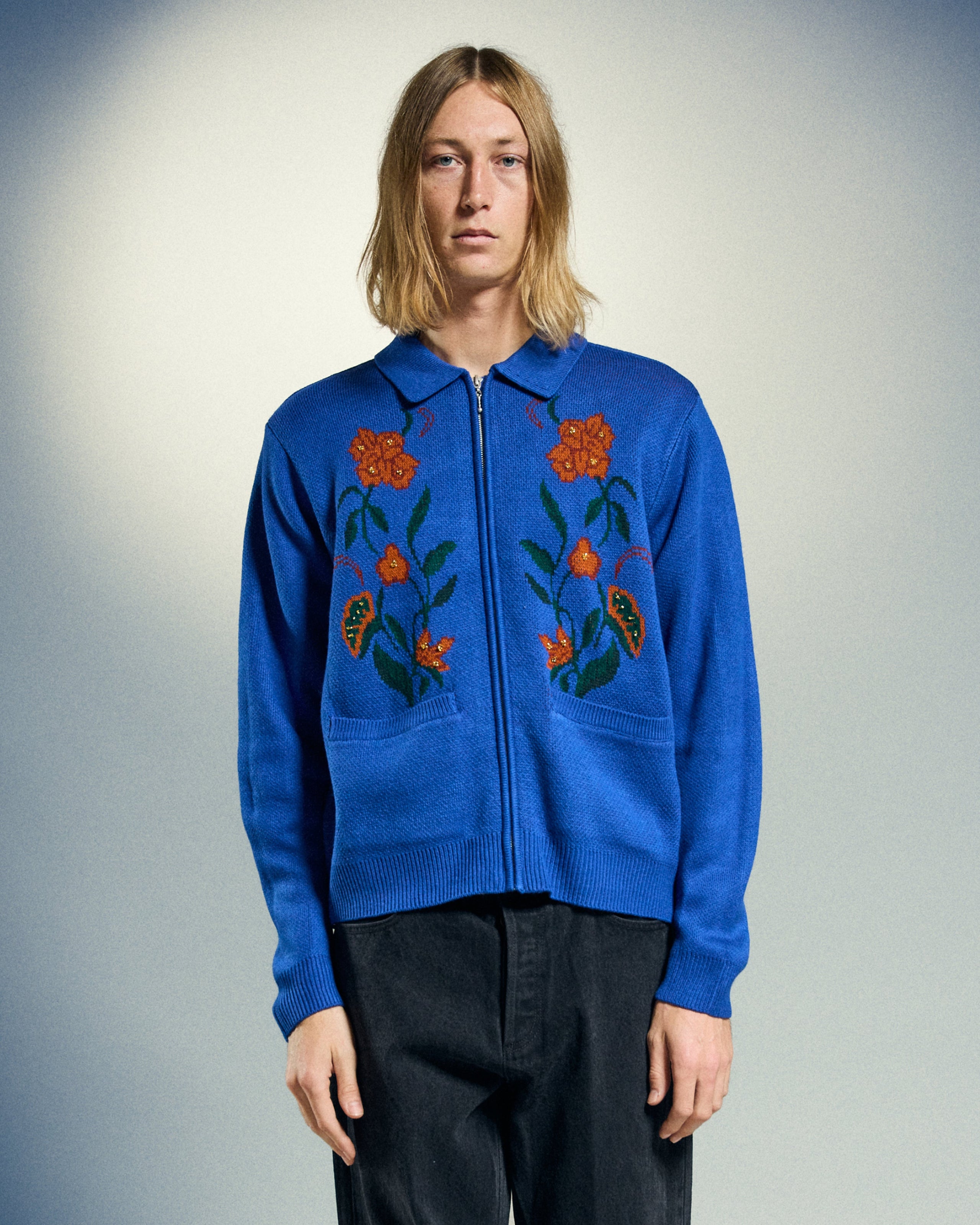 FLORAL ZIP CARDIGAN