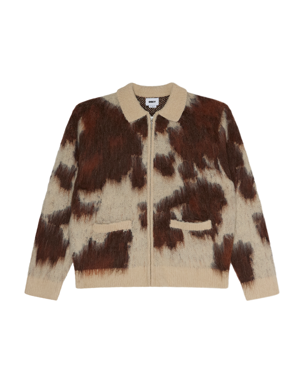COW PATTERN ZIP SWEATER (zoomed)