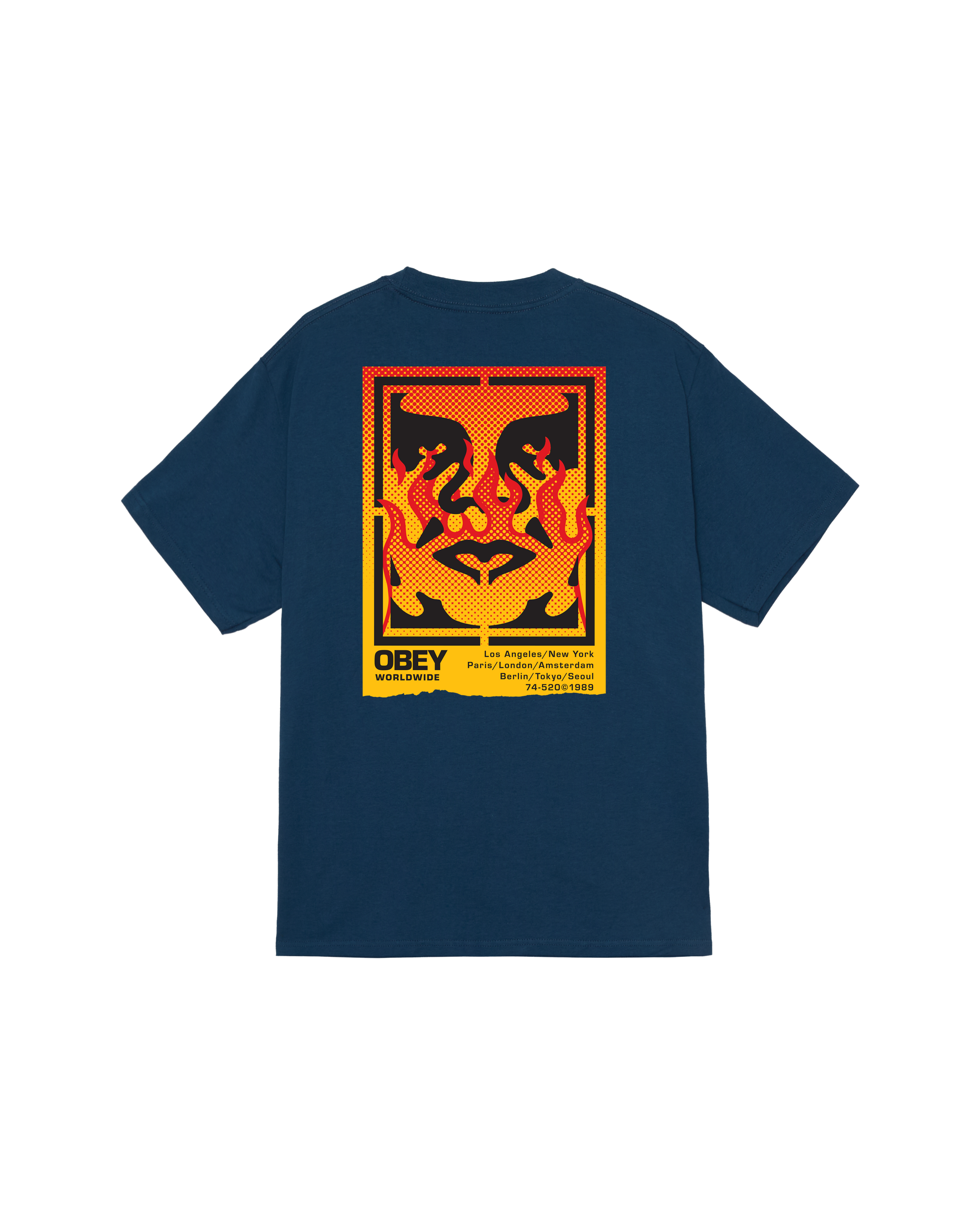 obey icon stencil flame classic t shirt harbor blue