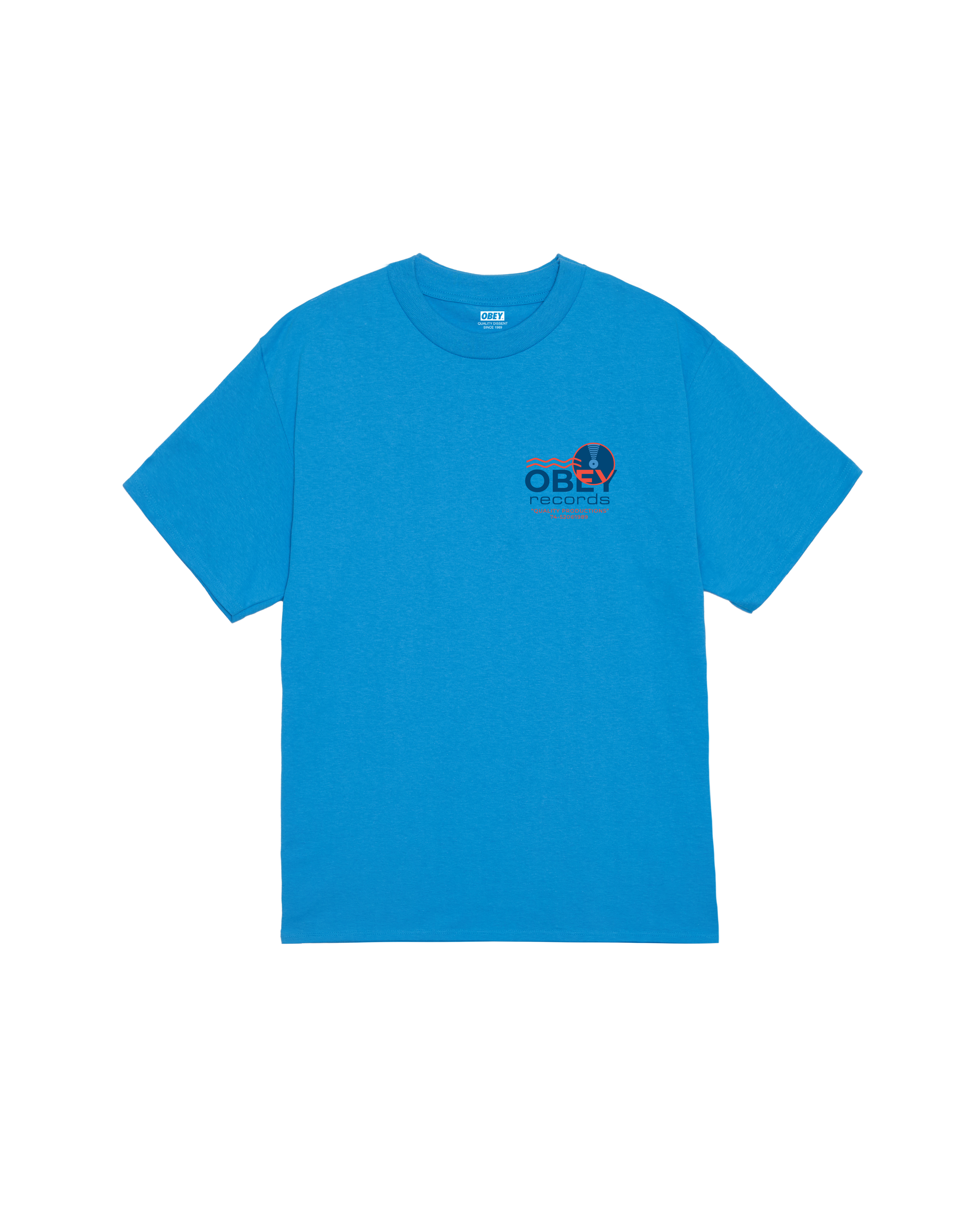 obey records sound waves classic t shirt azure blue