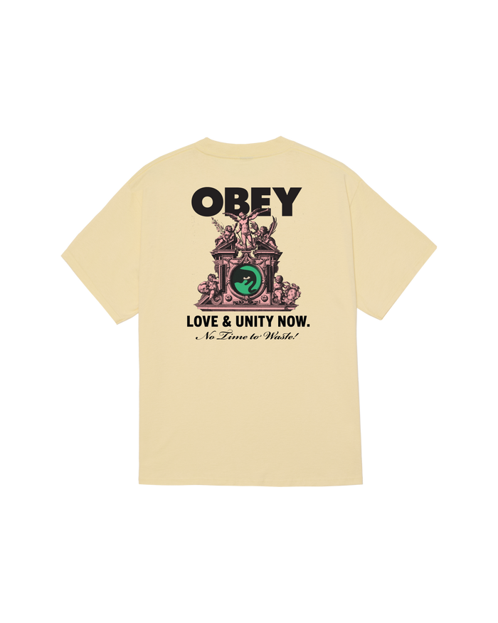 obey love unity now classic t shirt pale yellow