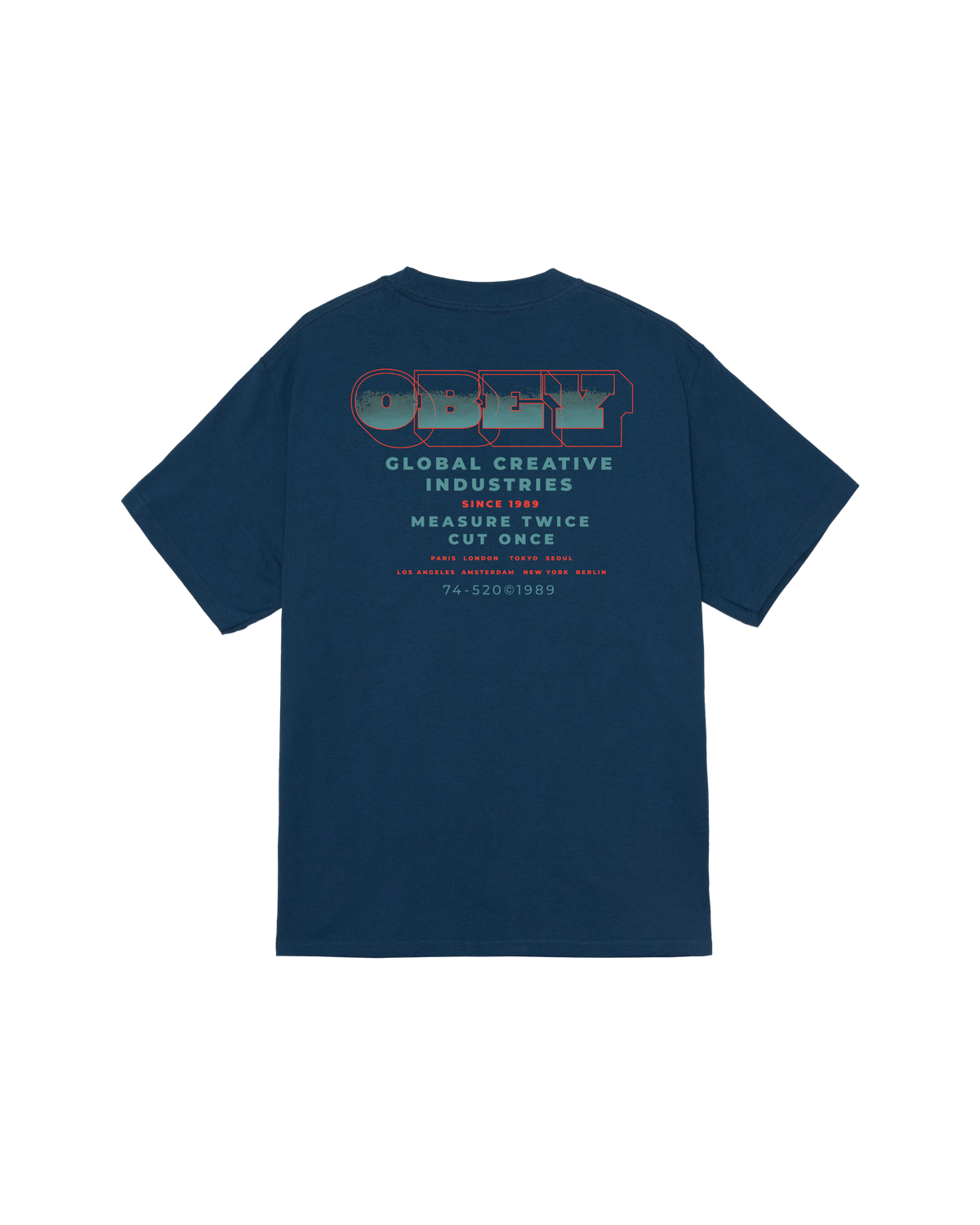 obey measure twice classic t shirt harbor blue