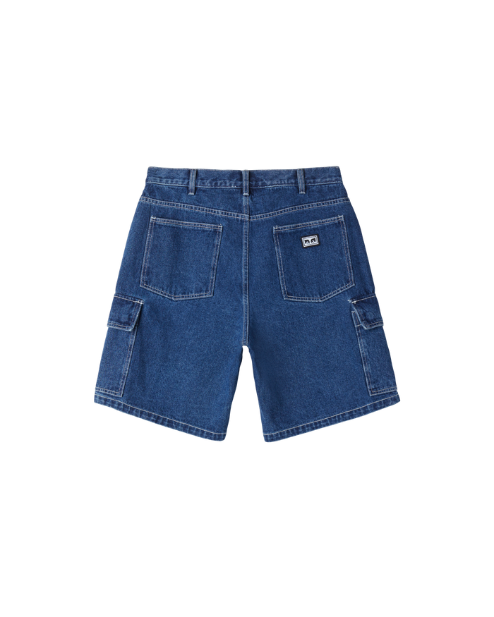 obey bigwig baggy denim cargo short stone wash indigo