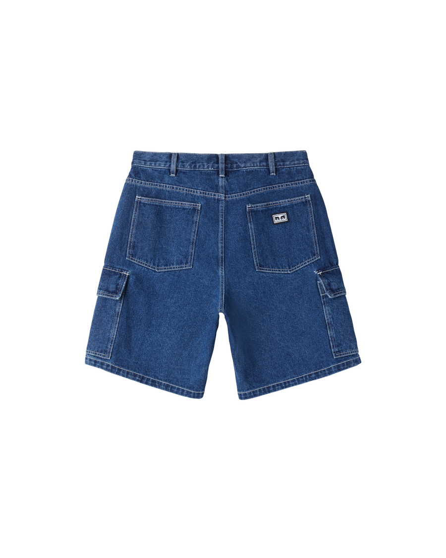 obey bigwig baggy denim cargo short stone wash indigo