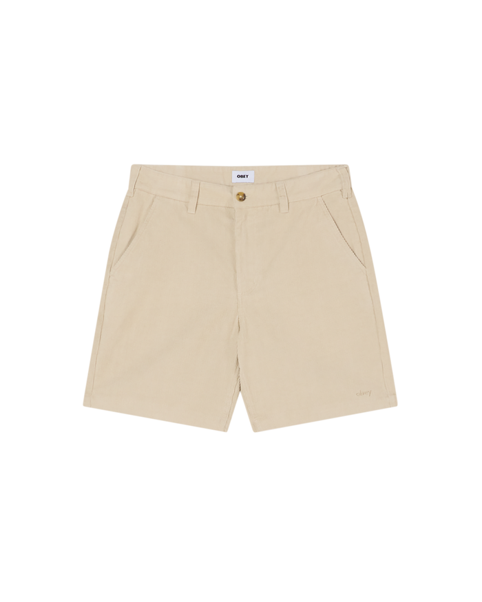 obey daily cord short silver grey faded wash