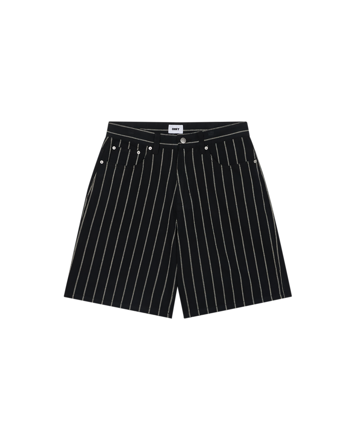 obey stripe baggy denim short black multi