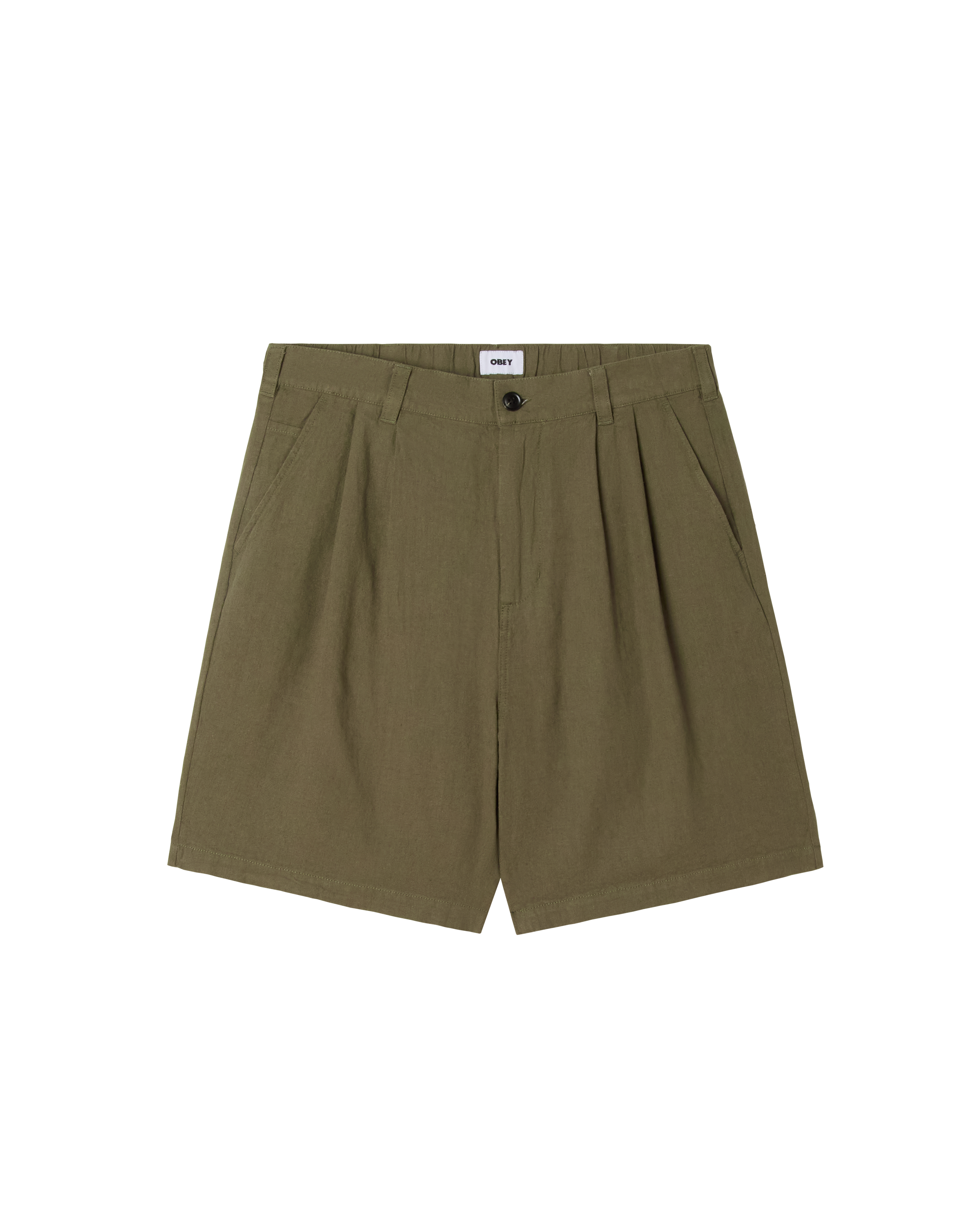 obey-foster-pleated-linen-short-smokey-olive (zoomed)