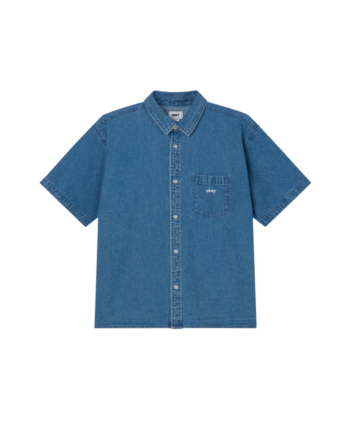 obey bigwig denim ss shirt light indigo