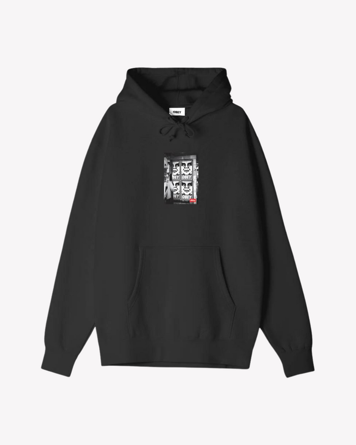 OBEY ICON PHOTO BOX FIT PULLOVER HOOD BLACK