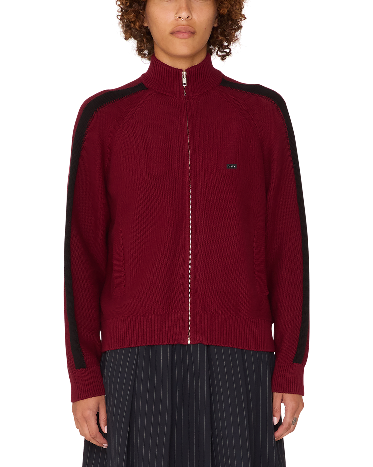 obey frankie track sweater wine