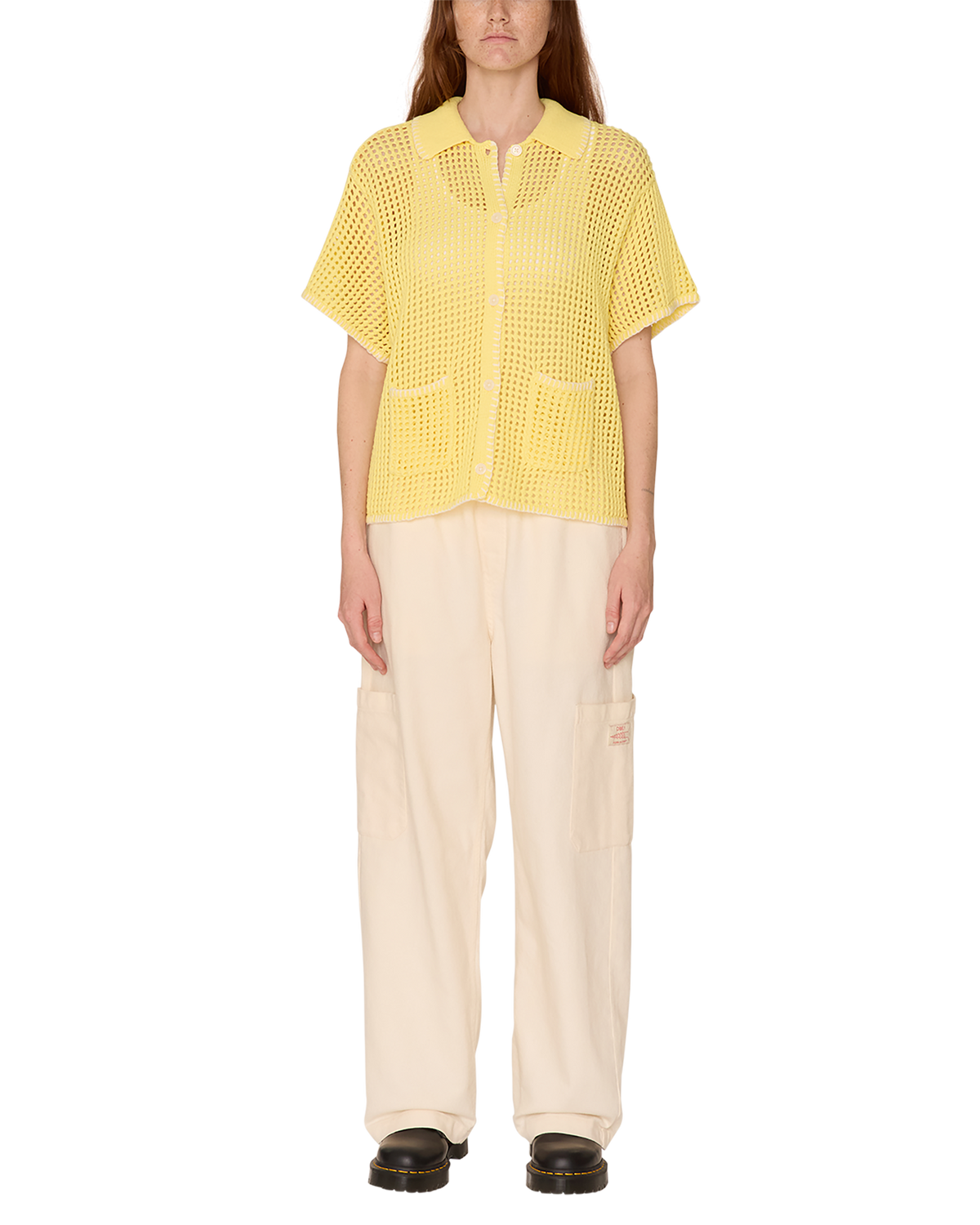 obey pilar crochet cardigan yellow pear