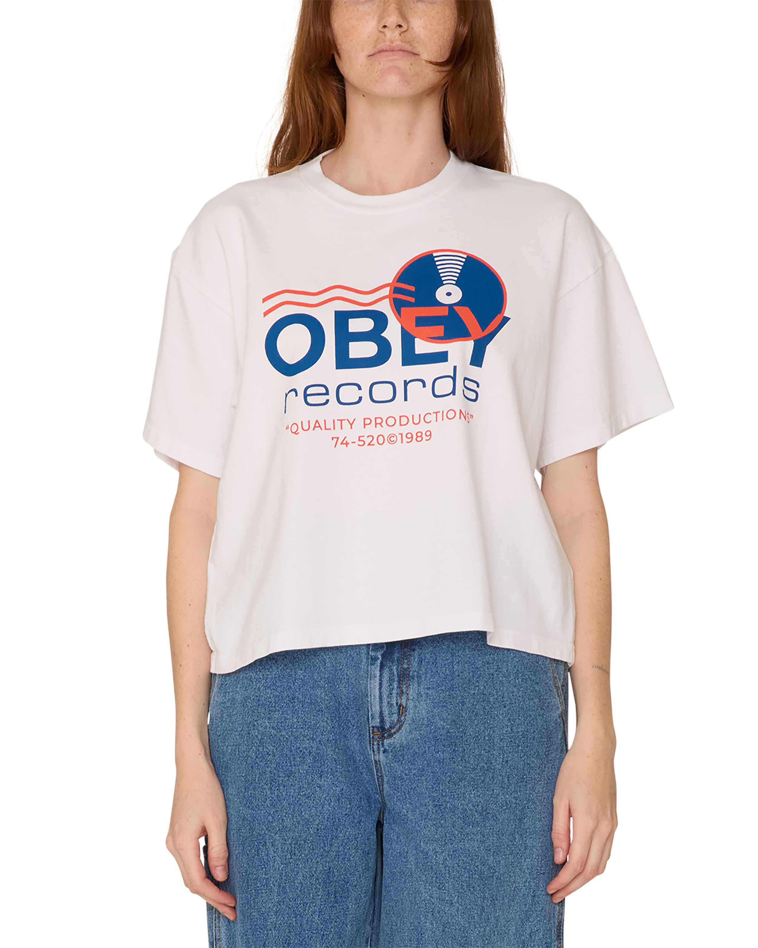 obey records sound waves raegan t shirt white