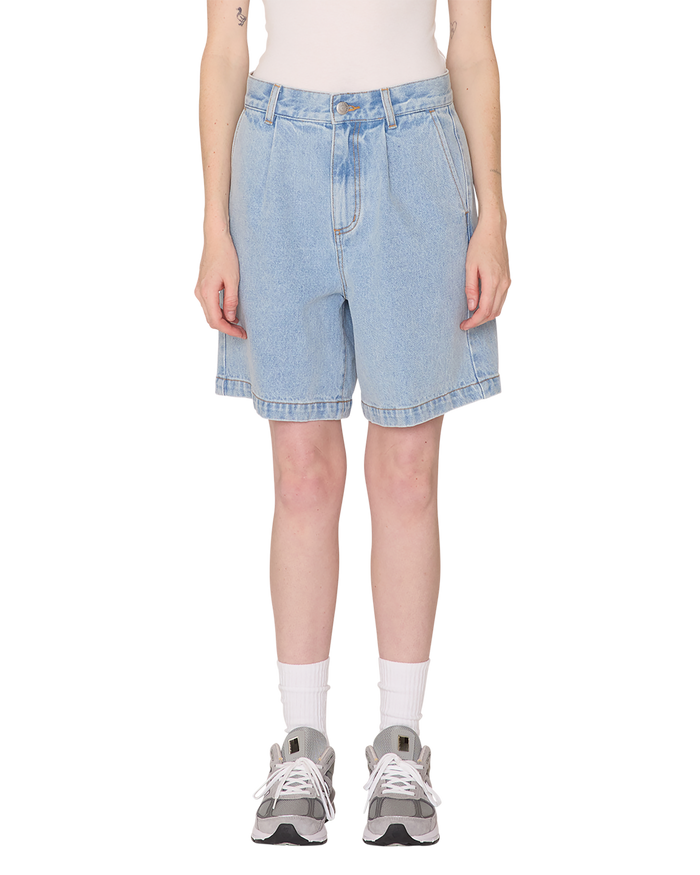 obey eli ii denim pleated short cirrus